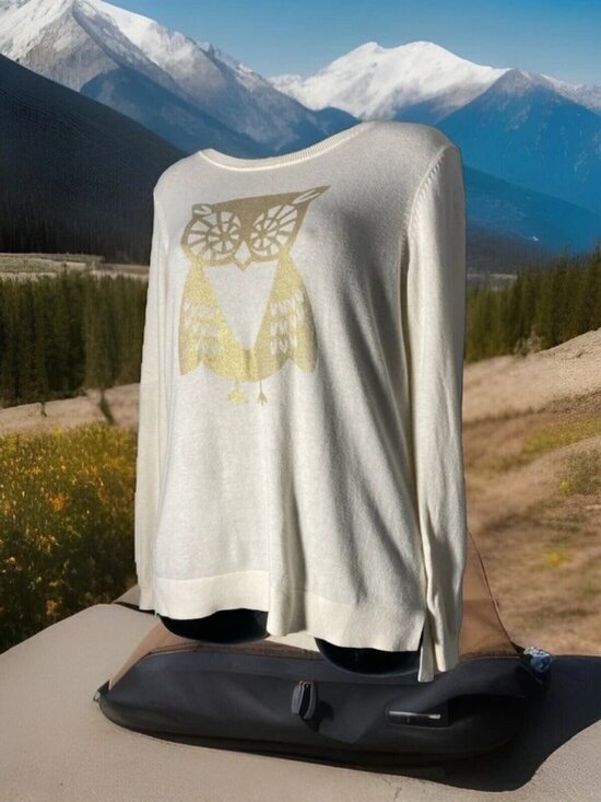 le tigre Tops - Vintage Le Tigre Womens Tunic Sweaters Cotton Owl Gold White